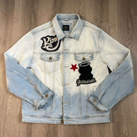 PYFD Vintage Denim Jacket Mens 2XL Guardian Angel King Streetwear Rock Hip Hop - Picture 1 of 16